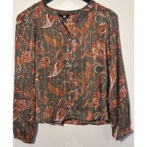 FRYE  Women’s Floral Blouse Sheer With Camisole Boho Metallic Threads size Small